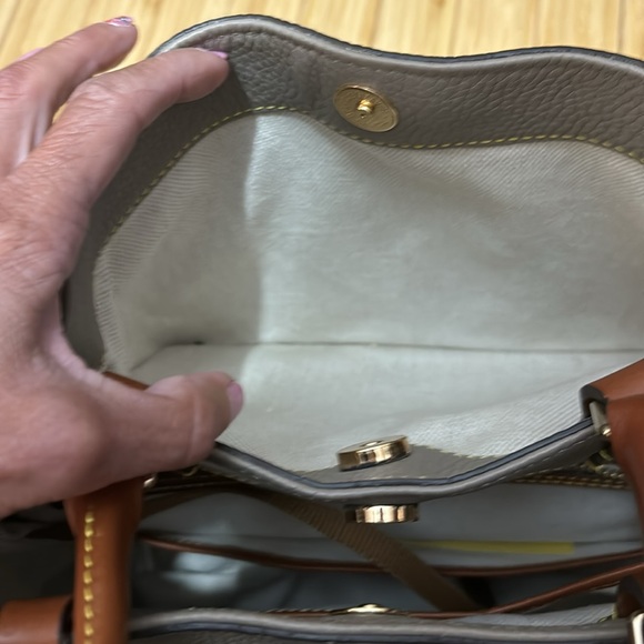 Dooney and Burke Barlow Bag. Taupe with brown trim. Very good condition. - Picture 12 of 16